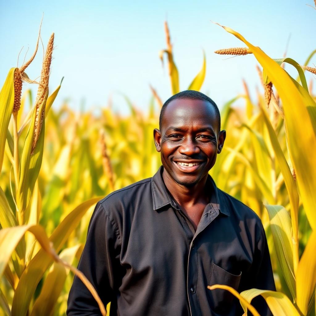 Farmer in golden maize field